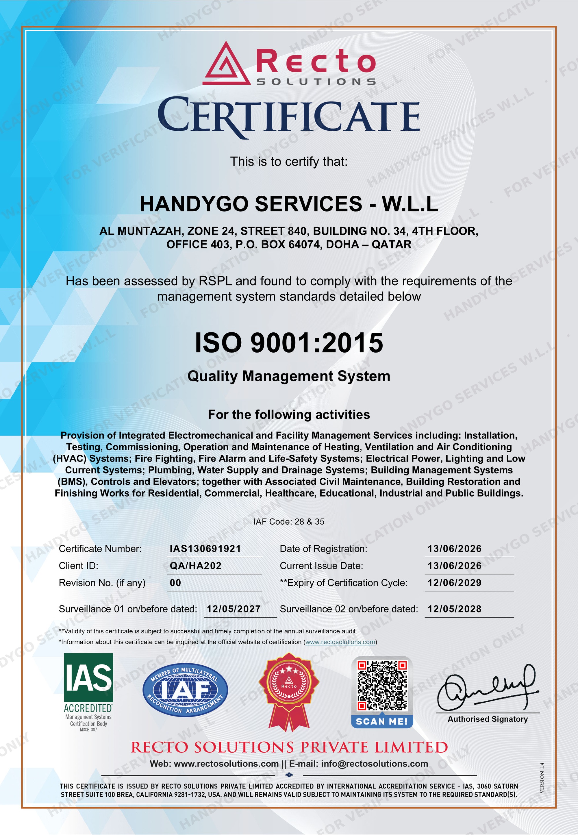 ISO 9001 certificate, for verification only
